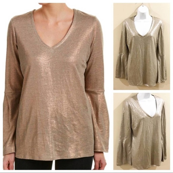 DREW Shay Linen Top in Metallic Gold Small - Picture 12 of 12